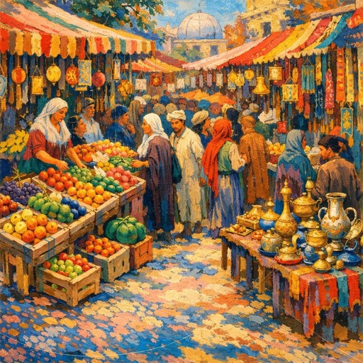 Reference image: A bustling market scene